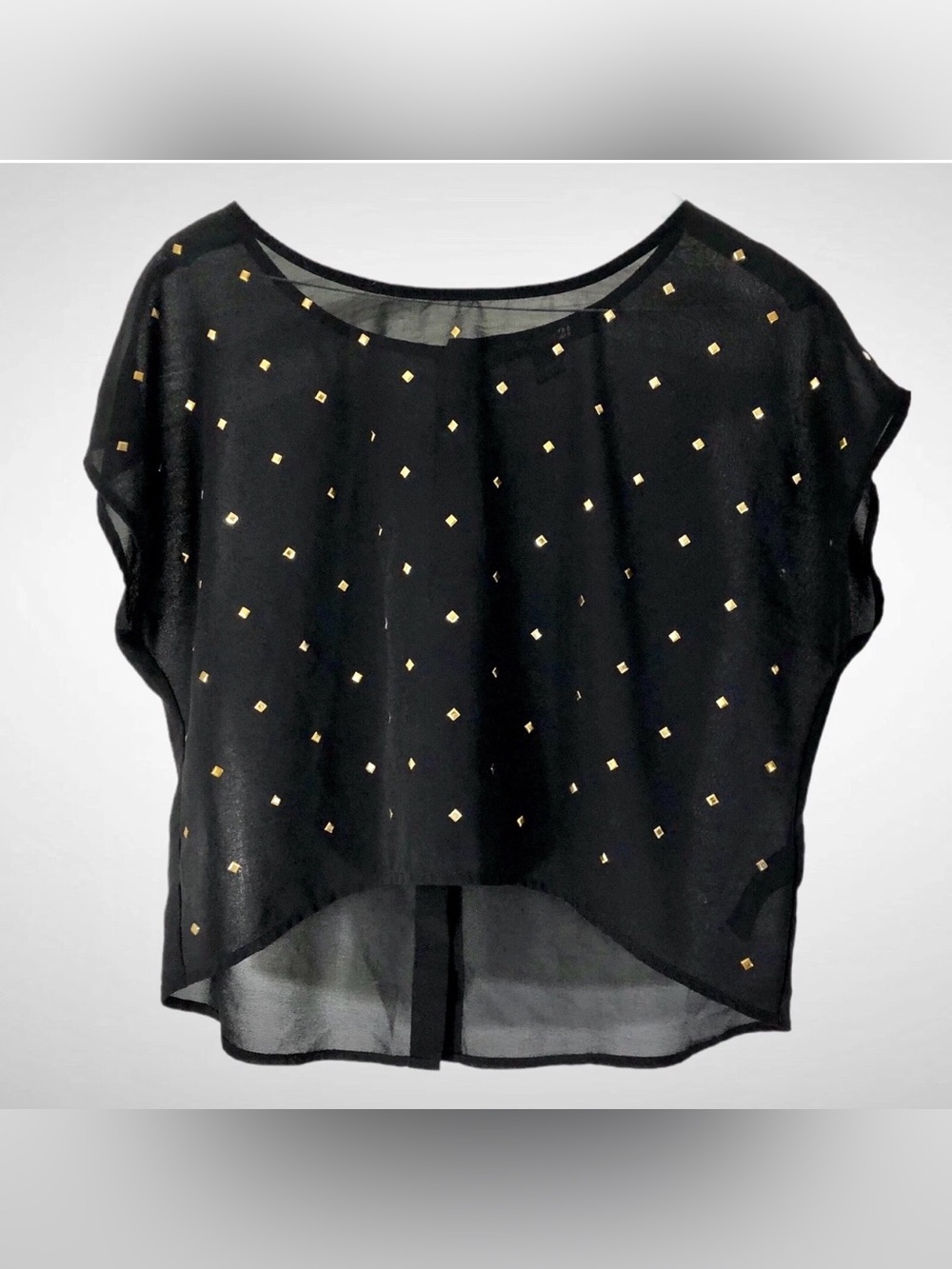 Forever 21 Sheer Gold Studded Black Shirt Button Back Size Small!